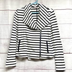 Gap Black and White Striped motto Jacket Asymetrical Zipper Size XS
